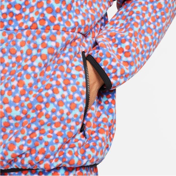 Nike Multicolor Polka Dot Fleece Jacket L Full Zip Retro Blue Red Cozy - Picture 6 of 6